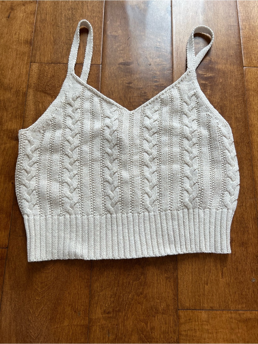 American Eagle Outfitters Cream Cable-Knit V-Neck Crop Tank
